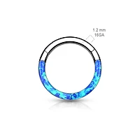 Implant Grade Titanium Blue Opal Inlay Septum Daith Clicker Hinged Hoop Ring
