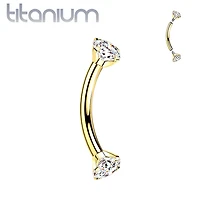Implant Grade Titanium Gold PVD Curved Barbell Internally Threaded White CZ