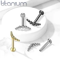 Implant Grade Titanium Gold PVD Curved Beaded Internally Threaded Flat Back Labret