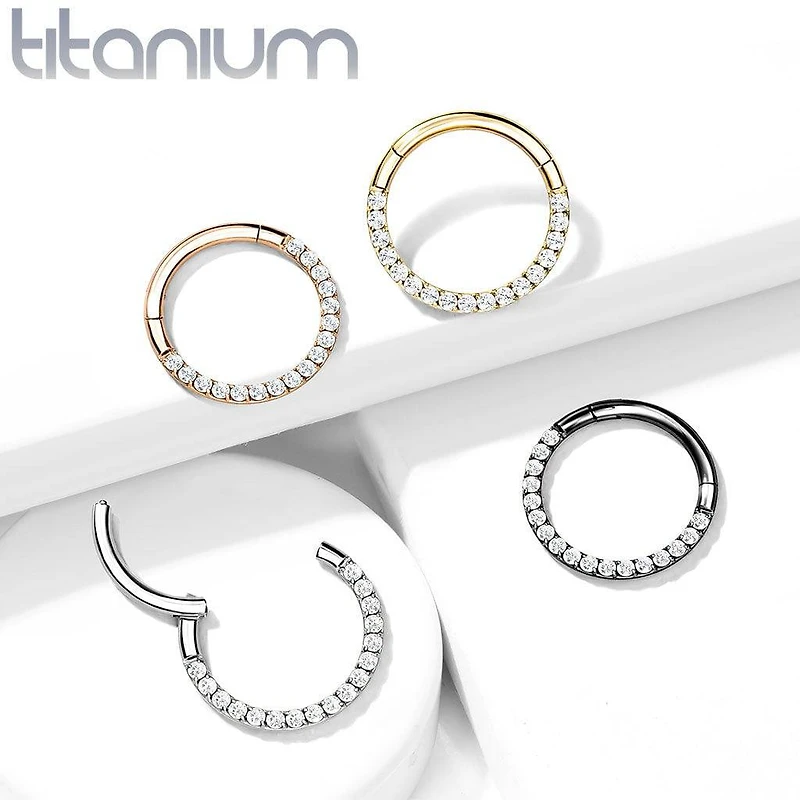 Implant Grade Titanium Gold PVD Paved White CZ Septum Clicker