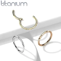 Implant Grade Titanium Gold PVD Ridged Hinged Hoop Clicker Ring