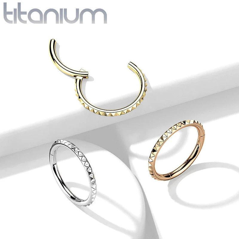 Implant Grade Titanium Gold PVD Ridged Hinged Hoop Clicker Ring