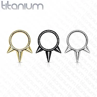 Implant Grade Titanium Gold PVD Spike Hinged Septum Ring Hoop Clicker