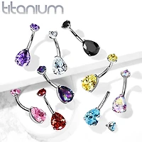 Implant Grade Titanium Internally Threaded Pear Teardrop Black CZ Belly Ring