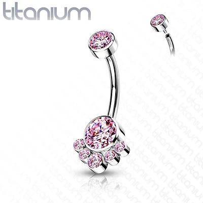 Implant Grade Titanium Internally Threaded CZ Bezel Cluster Belly Ring