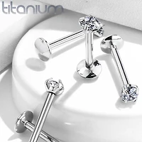 Implant Grade Titanium Internally Threaded Prong Circle White CZ Labret