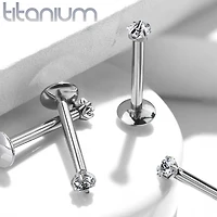 Implant Grade Titanium Internally Threaded Prong Square CZ Labret