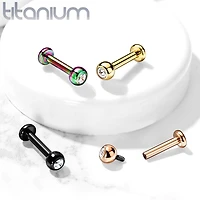 Implant Grade Titanium Internally Threaded Rose Gold PVD White CZ Labret Flat Back