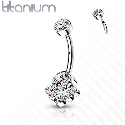 Implant Grade Titanium Internally Threaded White CZ Bezel Cluster Belly Ring