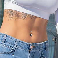 Implant Grade Titanium Internally Threaded White CZ Bezel Cluster Belly Ring