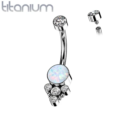 Implant Grade Titanium Internally Threaded Opal Boho Belly Ring