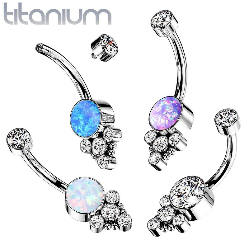 Implant Grade Titanium Internally Threaded Opal Boho Belly Ring