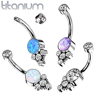 Implant Grade Titanium Internally Threaded Opal Boho Belly Ring