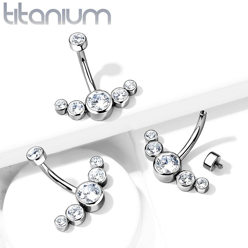 Implant Grade Titanium Internally Threaded With 5 Bezel White CZ Bottom Belly Ring