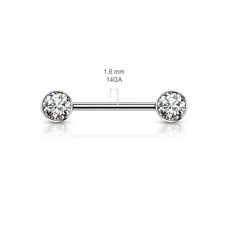 Implant Grade Titanium Nipple Barbell With Internally Threaded CZ Gems