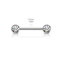 Implant Grade Titanium Nipple Barbell With Internally Threaded CZ Gems