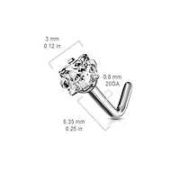 Implant Grade Titanium Square Prong White CZ L shape Nose Stud