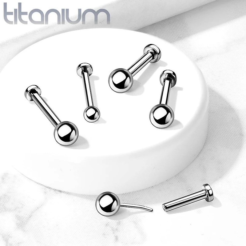 Implant Grade Titanium Threadless Push In Ball Top Labret With Flat Back