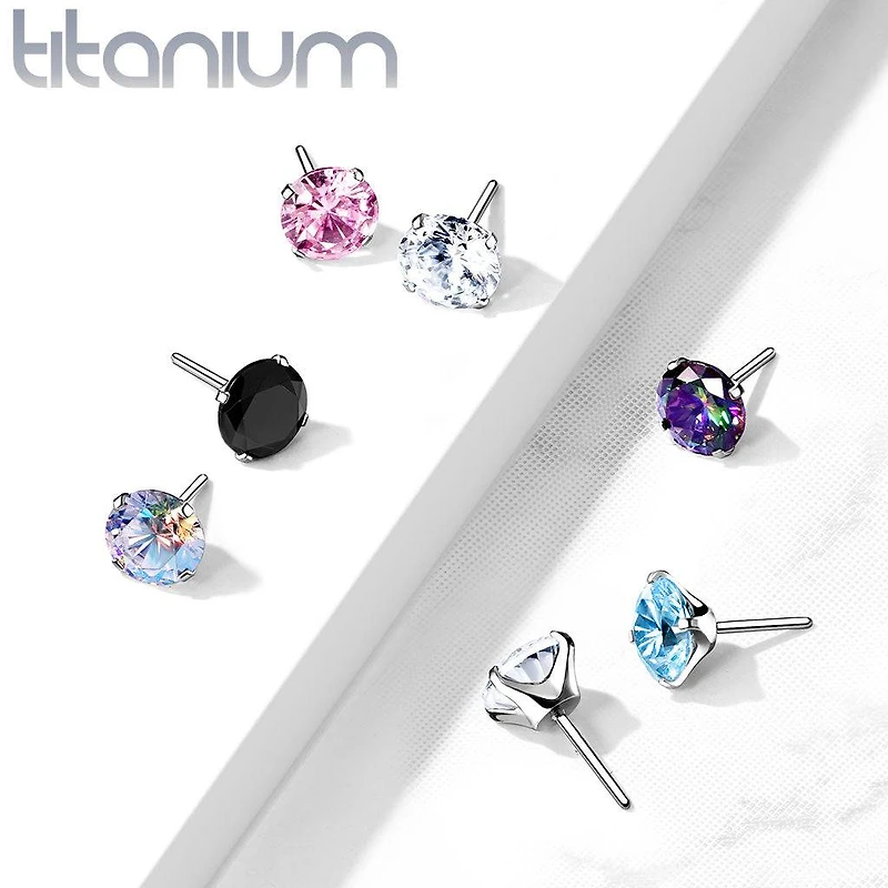 Implant Grade Titanium Threadless Push In Labret Flat Back Black CZ Stud