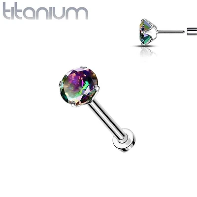 Implant Grade Titanium Threadless Push In Labret Flat Back Vitrail Medium CZ Stud