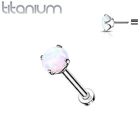 Implant Grade Titanium Threadless Push In Nose Ring Clawed White Opal Stone With Flat Back