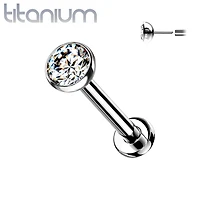 Implant Grade Titanium Threadless Push In Nose Ring White CZ Stud with Flat Back