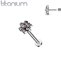 Implant Grade Titanium Threadless Push In Tragus/Cartilage Vitrail Medium CZ Flower With Flat Back