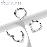 Implant Grade Titanium V Shaped Septum Ring Clicker Hoop White CZ Gems