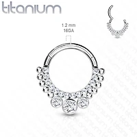 Implant Grade Titanium White CZ Beaded Hinged Septum Ring Hoop Clicker