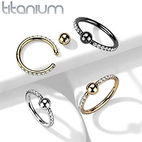 Implant Grade Titanium White CZ Pave CBR Hoop Ring