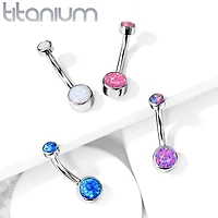 Internally Threaded Grade Titanium Bezel Purple Opal Belly Ring