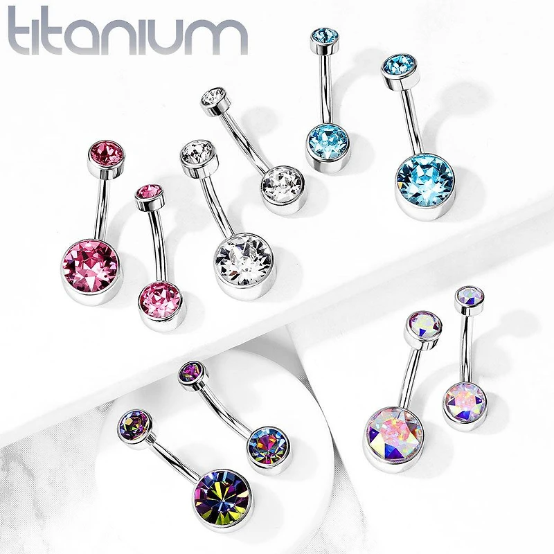 Internally Threaded Grade Titanium Bezel White Gem Belly Ring