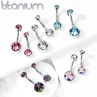Internally Threaded Grade Titanium Bezel White Gem Belly Ring