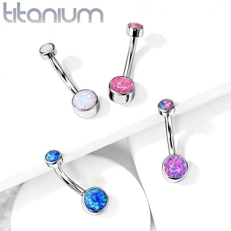 Internally Threaded Grade Titanium Bezel White Opal Belly Ring