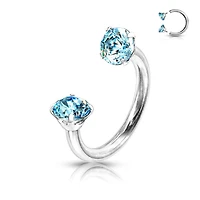 Internally Threaded Surgical Steel Double Aqua CZ Gem Horseshoe