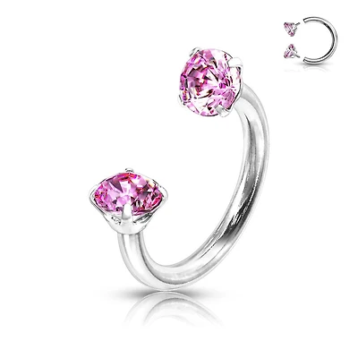 Internally Threaded Surgical Steel Double Pink CZ Gem Horseshoe