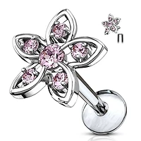 Internally Threaded Surgical Steel CZ Flower Labret