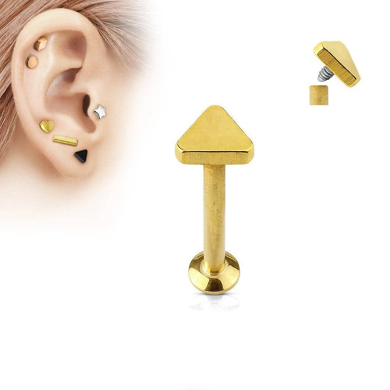 Internally Threaded Triangle Top Surgical Steel Gold PVD Labret