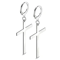 Pair 316L Surgical Steel Large Dangling Cross Earring Hoops
