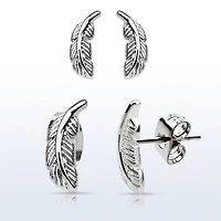 Pair of 316L Surgical Steel Feather Stud Earrings