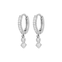 Pair of 925 Sterling Silver Diamond Minimal Hoops with CZ Dangles