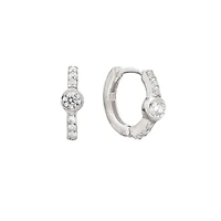 Pair of 925 Sterling Silver Diamond Single Gem Minimal Hoops