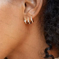 Pair of 925 Sterling Silver Gold PVD Diamond Baguette CZ Minimal Hoop Earrings
