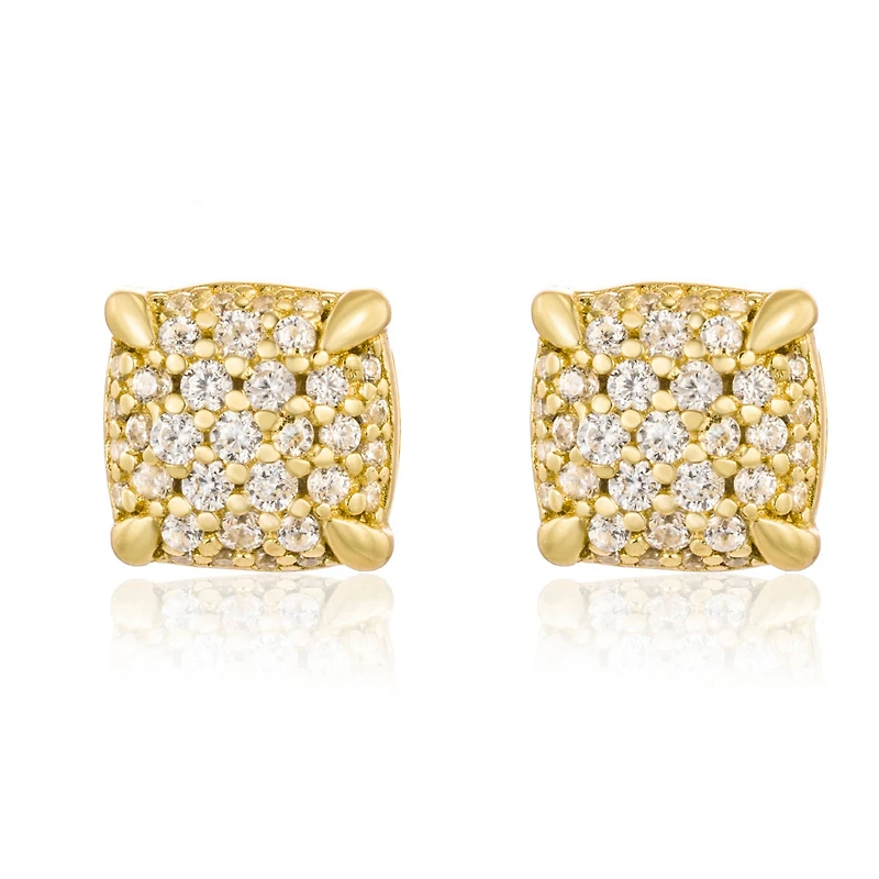 Pair of 925 Sterling Silver Gold PVD Elegant Squared White CZ Gem Minimal Earrings
