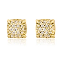 Pair of 925 Sterling Silver Gold PVD Elegant Squared White CZ Gem Minimal Earrings