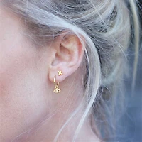 Pair of 925 Sterling Silver Gold PVD Evil Eye Dangle Minimal Hoop Earrings