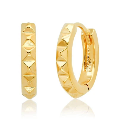 Pair of 925 Sterling Silver Gold PVD Ridged Hinged Clicker Minimal Hoop Earrings