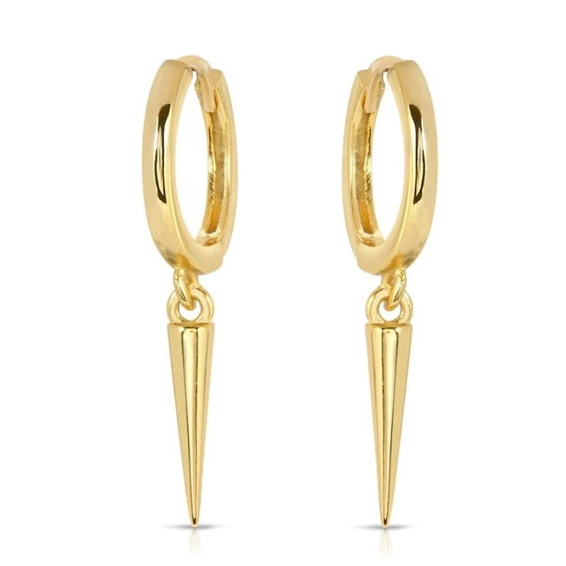 Pair Of 925 Sterling Silver Gold PVD Simple Hoop With Spike Dangle Minimal Hoop Earrings