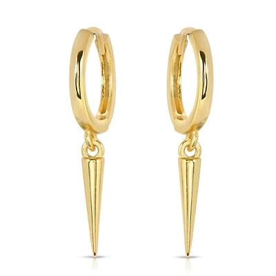 Pair Of 925 Sterling Silver Gold PVD Simple Hoop With Spike Dangle Minimal Hoop Earrings