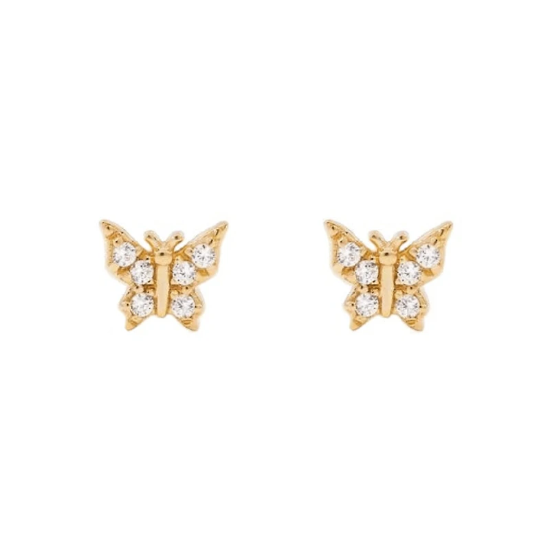 Pair of 925 Sterling Silver Gold PVD Small Butterfly Gem Minimal Earrings